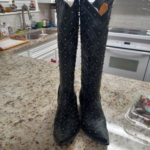OLD GRINGO HOSIFOOKAMI TALL RIVETED MIDNIGHT BLACK LEATHER BOOTS SIZE 10